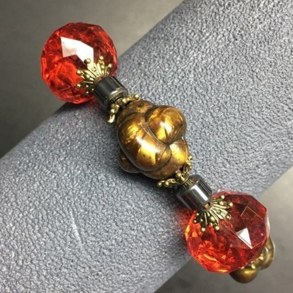 Chunky Stretch Bracelet Red Gold Gunmetal Silver Faceted Bead - Picture 1 of 5